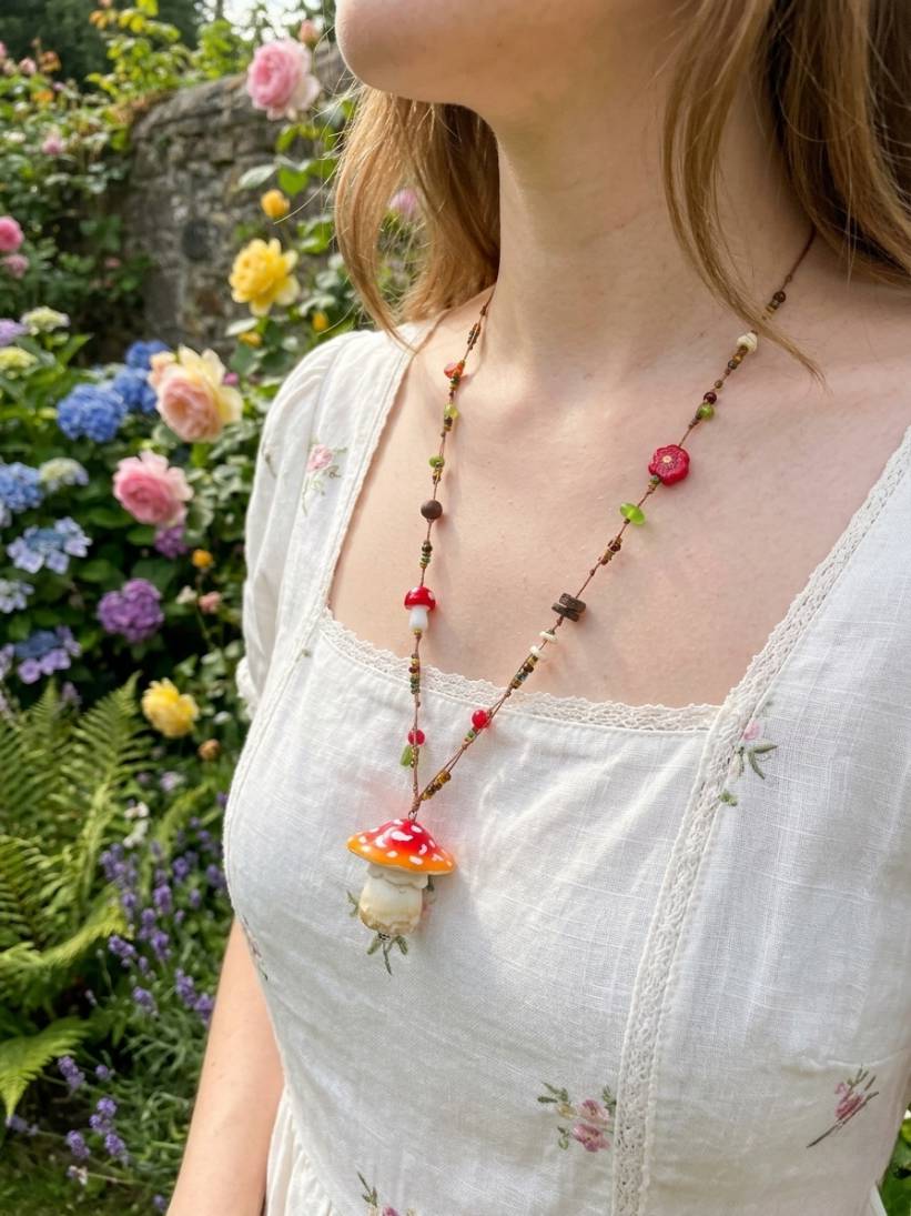 Handmade Clay Mushroom Necklace